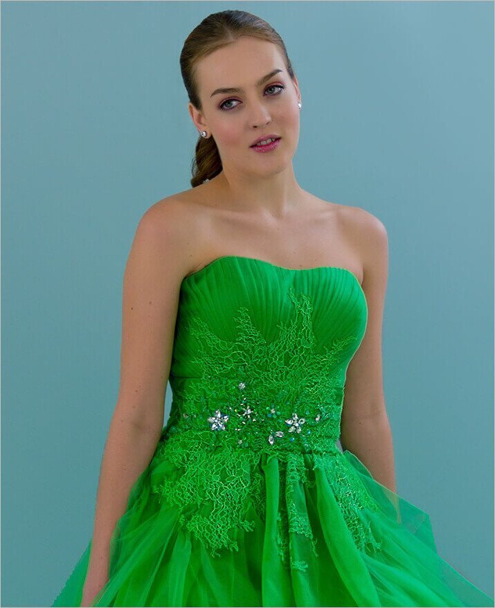 Vestido de 15 años verde bordado